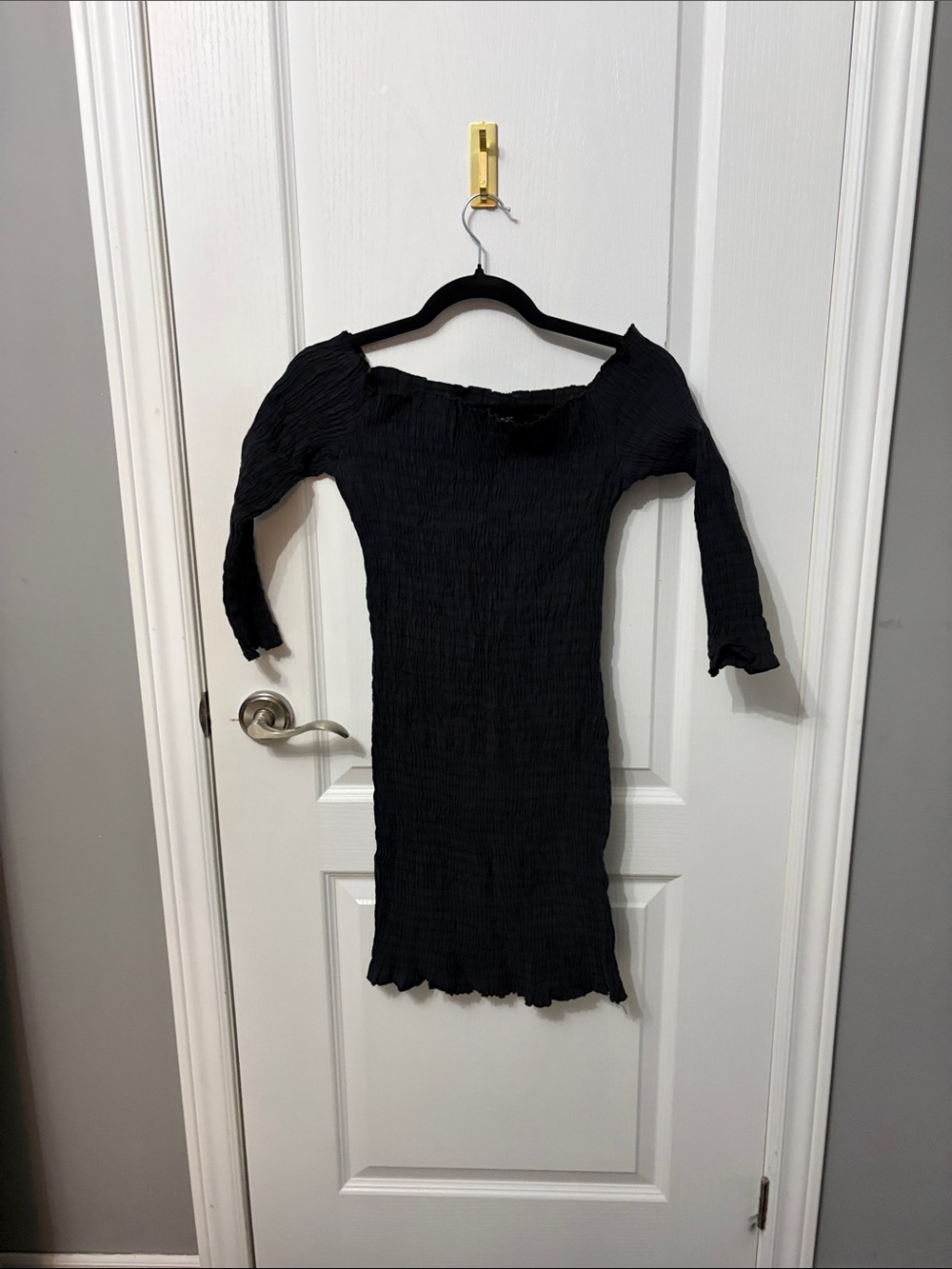 Zara Black Off-Shoulder Ribbed Knit Dress